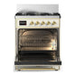 ILVE Majestic III 30-Inch Dual Fuel Range with 5 Sealed Burners, 4 cu. ft. Oven, Antique White with Brass Trim, Natural Gas, Triple Glass Door, UM30NR3AWG