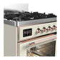 ILVE Majestic III 30-Inch Dual Fuel Range with 5 Sealed Burners, 4 cu. ft. Oven, Antique White with Copper Trim, Natural Gas, Triple Glass Door, UM30NR3AWP