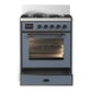 ILVE Majestic III 30-Inch Dual Fuel Range with 5 Sealed Burners, 4 cu. ft. Oven, Blue Grey with Burnished Trim, Liquid Propane, Triple Glass Door, UM30NR3BGBLP