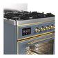 ILVE Majestic III 30-Inch Dual Fuel Range with 5 Sealed Burners, 4 cu. ft. Oven, Blue Grey with Brass Trim, Natural Gas, Triple Glass Door, UM30NR3BGG