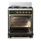 ILVE Majestic III 30-Inch Dual Fuel Range with 5 Sealed Burners, 4 cu. ft. Oven, Glossy Black with Brass Trim, Liquid Propane, Triple Glass Door, UM30NR3BKGLP