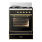ILVE Majestic III 30-Inch Dual Fuel Range with 5 Sealed Burners, 4 cu. ft. Oven, Glossy Black with Brass Trim, Natural Gas, Triple Glass Door, UM30NR3BKG