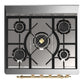 ILVE Majestic III 30-Inch Dual Fuel Range with 5 Sealed Burners, 4 cu. ft. Oven, Glossy Black with Brass Trim, Natural Gas, Triple Glass Door, UM30NR3BKG