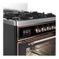ILVE Majestic III 30-Inch Dual Fuel Range with 5 Sealed Burners, 4 cu. ft. Oven, Glossy Black with Copper Trim, Natural Gas, Triple Glass Door, UM30NR3BKP