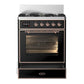 ILVE Majestic III 30-Inch Dual Fuel Range with 5 Sealed Burners, 4 cu. ft. Oven, Glossy Black with Copper Trim, Natural Gas, Triple Glass Door, UM30NR3BKP