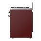 ILVE Majestic III 30-Inch Dual Fuel Range with 5 Sealed Burners, 4 cu. ft. Oven, Burgundy with Burnished Trim, Liquid Propane, Triple Glass Door, UM30NR3BUBLP