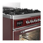 ILVE Majestic III 30-Inch Dual Fuel Range with 5 Sealed Burners, 4 cu. ft. Oven, Burgundy with Chrome Trim, Liquid Propane, Triple Glass Door, UM30NR3BUCLP