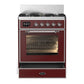 ILVE Majestic III 30-Inch Dual Fuel Range with 5 Sealed Burners, 4 cu. ft. Oven, Burgundy with Chrome Trim, Natural Gas, Triple Glass Door, UM30NR3BUC