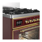 ILVE Majestic III 30-Inch Dual Fuel Range with 5 Sealed Burners, 4 cu. ft. Oven, Burgundy with Brass Trim, Liquid Propane, Triple Glass Door, UM30NR3BUGLP