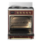ILVE Majestic III 30-Inch Dual Fuel Range with 5 Sealed Burners, 4 cu. ft. Oven, Burgundy with Brass Trim, Liquid Propane, Triple Glass Door, UM30NR3BUGLP