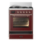 ILVE Majestic III 30-Inch Dual Fuel Range with 5 Sealed Burners, 4 cu. ft. Oven, Burgundy with Copper Trim, Liquid Propane, Triple Glass Door, UM30NR3BUPLP