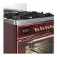 ILVE Majestic III 30-Inch Dual Fuel Range with 5 Sealed Burners, 4 cu. ft. Oven, Burgundy with Copper Trim, Natural Gas, Triple Glass Door, UM30NR3BUP