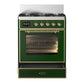 ILVE Majestic III 30-Inch Dual Fuel Range with 5 Sealed Burners, 4 cu. ft. Oven, Emerald Green with Brass Trim, Liquid Propane, Triple Glass Door, UM30NR3EGGLP