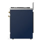ILVE Majestic III 30-Inch Dual Fuel Range with 5 Sealed Burners, 4 cu. ft. Oven, Mightnight Blue with Brass Trim, Liquid Propane, Triple Glass Door, UM30NR3MBGLP