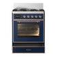 ILVE Majestic III 30-Inch Dual Fuel Range with 5 Sealed Burners, 4 cu. ft. Oven, Mightnight Blue with Copper Trim, Liquid Propane, Triple Glass Door, UM30NR3MBPLP