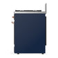 ILVE Majestic III 30-Inch Dual Fuel Range with 5 Sealed Burners, 4 cu. ft. Oven, Mightnight Blue with Copper Trim, Liquid Propane, Triple Glass Door, UM30NR3MBPLP