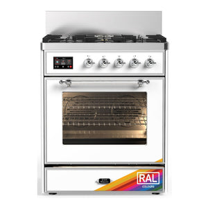 ILVE Majestic III 30-Inch Dual Fuel Range with 5 Sealed Burners, 4 cu. ft. Oven, RAL with Chrome Trim, Liquid Propane, Triple Glass Door, UM30NR3RACLP