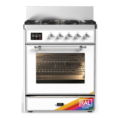 ILVE Majestic III 30-Inch Dual Fuel Range with 5 Sealed Burners, 4 cu. ft. Oven, RAL with Chrome Trim, Liquid Propane, Triple Glass Door, UM30NR3RACLP