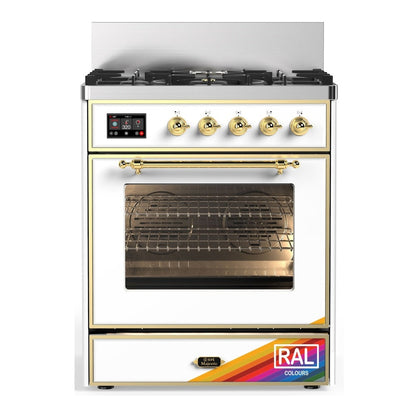 ILVE Majestic III 30-Inch Dual Fuel Range with 5 Sealed Burners, 4 cu. ft. Oven, RAL with Brass Trim, Liquid Propane, Triple Glass Door, UM30NR3RAGLP