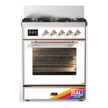 ILVE Majestic III 30-Inch Dual Fuel Range with 5 Sealed Burners, 4 cu. ft. Oven, RAL with Copper Trim, Liquid Propane, Triple Glass Door, UM30NR3RAPLP