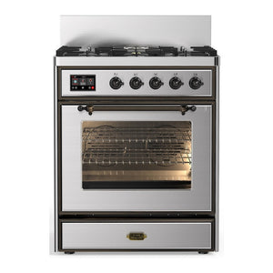 ILVE Majestic III 30-Inch Dual Fuel Range with 5 Sealed Burners, 4 cu. ft. Oven, Stainless Steel with Burnished Trim, Liquid Propane, Triple Glass Door, UM30NR3SSBLP