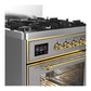 ILVE Majestic III 30-Inch Dual Fuel Range with 5 Sealed Burners, 4 cu. ft. Oven, Stainless Steel with Brass Trim, Liquid Propane, Triple Glass Door, UM30NR3SSGLP