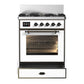 ILVE Majestic III 30-Inch Dual Fuel Range with 5 Sealed Burners, 4 cu. ft. Oven, White with Burnished Trim, Natural Gas, Triple Glass Door, UM30NR3WHB