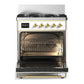 ILVE Majestic III 30-Inch Dual Fuel Range with 5 Sealed Burners, 4 cu. ft. Oven, White with Brass Trim, Liquid Propane, Triple Glass Door, UM30NR3WHGLP