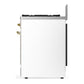 ILVE Majestic III 30-Inch Dual Fuel Range with 5 Sealed Burners, 4 cu. ft. Oven, White with Brass Trim, Natural Gas, Triple Glass Door, UM30NR3WHG