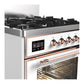 ILVE Majestic III 30-Inch Dual Fuel Range with 5 Sealed Burners, 4 cu. ft. Oven, White with Copper Trim, Natural Gas, Triple Glass Door, UM30NR3WHP