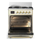 ILVE Majestic III 30-Inch Dual Fuel Range with 5 Sealed Burners, 4 cu. ft. Oven, Antique White with Brass Trim, Natural Gas, Solid Door, UM30QNR3AWG