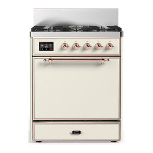 ILVE Majestic III 30-Inch Dual Fuel Range with 5 Sealed Burners, 4 cu. ft. Oven, Antique White with Copper Trim, Natural Gas, Solid Door, UM30QNR3AWP