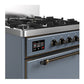 ILVE Majestic III 30-Inch Dual Fuel Range with 5 Sealed Burners, 4 cu. ft. Oven, Blue Grey with Burnished Trim, Natural Gas, Solid Door, UM30QNR3BGB
