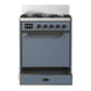 ILVE Majestic III 30-Inch Dual Fuel Range with 5 Sealed Burners, 4 cu. ft. Oven, Blue Grey with Burnished Trim, Natural Gas, Solid Door, UM30QNR3BGB