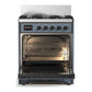 ILVE Majestic III 30-Inch Dual Fuel Range with 5 Sealed Burners, 4 cu. ft. Oven, Blue Grey with Burnished Trim, Natural Gas, Solid Door, UM30QNR3BGB