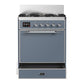 ILVE Majestic III 30-Inch Dual Fuel Range with 5 Sealed Burners, 4 cu. ft. Oven, Blue Grey with Chrome Trim, Natural Gas, Solid Door, UM30QNR3BGC
