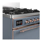 ILVE Majestic III 30-Inch Dual Fuel Range with 5 Sealed Burners, 4 cu. ft. Oven, Blue Grey with Copper Trim, Liquid Propane, Solid Door, UM30QNR3BGPLP