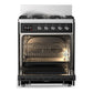 ILVE Majestic III 30-Inch Dual Fuel Range with 5 Sealed Burners, 4 cu. ft. Oven, Glossy Black with Chrome Trim, Liquid Propane, Solid Door, UM30QNR3BKCLP
