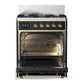 ILVE Majestic III 30-Inch Dual Fuel Range with 5 Sealed Burners, 4 cu. ft. Oven, Glossy Black with Brass Trim, Liquid Propane, Solid Door, UM30QNR3BKGLP