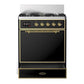 ILVE Majestic III 30-Inch Dual Fuel Range with 5 Sealed Burners, 4 cu. ft. Oven, Glossy Black with Brass Trim, Natural Gas, Solid Door, UM30QNR3BKG