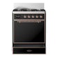 ILVE Majestic III 30-Inch Dual Fuel Range with 5 Sealed Burners, 4 cu. ft. Oven, Glossy Black with Copper Trim, Liquid Propane, Solid Door, UM30QNR3BKPLP