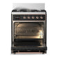ILVE Majestic III 30-Inch Dual Fuel Range with 5 Sealed Burners, 4 cu. ft. Oven, Glossy Black with Copper Trim, Liquid Propane, Solid Door, UM30QNR3BKPLP