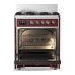ILVE Majestic III 30-Inch Dual Fuel Range with 5 Sealed Burners, 4 cu. ft. Oven, Burgundy with Chrome Trim, Natural Gas, Solid Door, UM30QNR3BUC