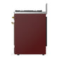 ILVE Majestic III 30-Inch Dual Fuel Range with 5 Sealed Burners, 4 cu. ft. Oven, Burgundy with Brass Trim, Natural Gas, Solid Door, UM30QNR3BUG