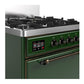 ILVE Majestic III 30-Inch Dual Fuel Range with 5 Sealed Burners, 4 cu. ft. Oven, Emerald Green with Burnished Trim, Natural Gas, Solid Door, UM30QNR3EGB