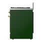 ILVE Majestic III 30-Inch Dual Fuel Range with 5 Sealed Burners, 4 cu. ft. Oven, Emerald Green with Brass Trim, Liquid Propane, Solid Door, UM30QNR3EGGLP