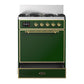 ILVE Majestic III 30-Inch Dual Fuel Range with 5 Sealed Burners, 4 cu. ft. Oven, Emerald Green with Brass Trim, Natural Gas, Solid Door, UM30QNR3EGG