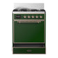 ILVE Majestic III 30-Inch Dual Fuel Range with 5 Sealed Burners, 4 cu. ft. Oven, Emerald Green with Copper Trim, Liquid Propane, Solid Door, UM30QNR3EGPLP