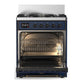 ILVE Majestic III 30-Inch Dual Fuel Range with 5 Sealed Burners, 4 cu. ft. Oven, Mightnight Blue with Burnished Trim, Liquid Propane, Solid Door, UM30QNR3MBBLP