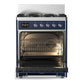 ILVE Majestic III 30-Inch Dual Fuel Range with 5 Sealed Burners, 4 cu. ft. Oven, Mightnight Blue with Chrome Trim, Liquid Propane, Solid Door, UM30QNR3MBCLP